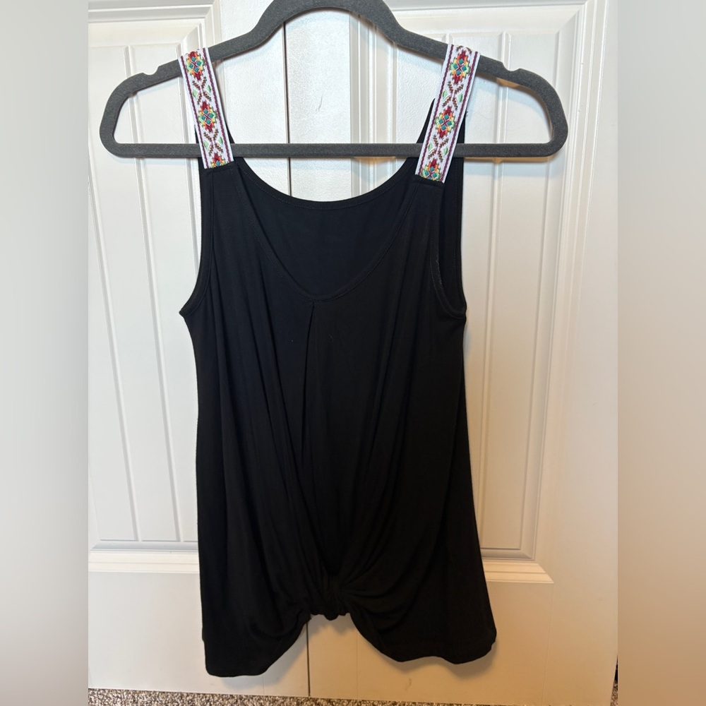 Black Embroidered Strap Women's Top